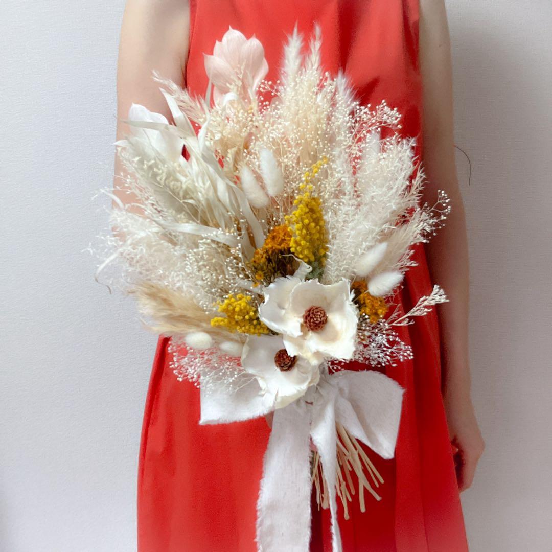 ホワイト ドライフラワーブーケ　前撮り ウェディング ナチュラル 韓国風