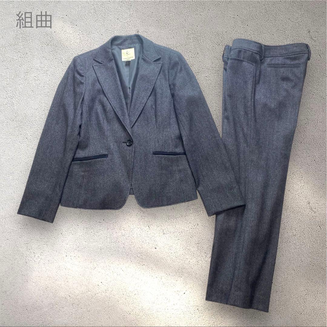 組曲　大きいサイズ2XL パンツスーツ　グレー　カシミヤ混