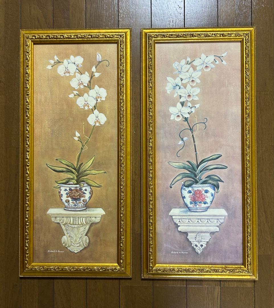 リチャード・A・ハンソン　ポスター　胡蝶蘭　2点セット アートポスター 花 胡蝶蘭 おしゃれ パープル 北欧風 ボタニカル