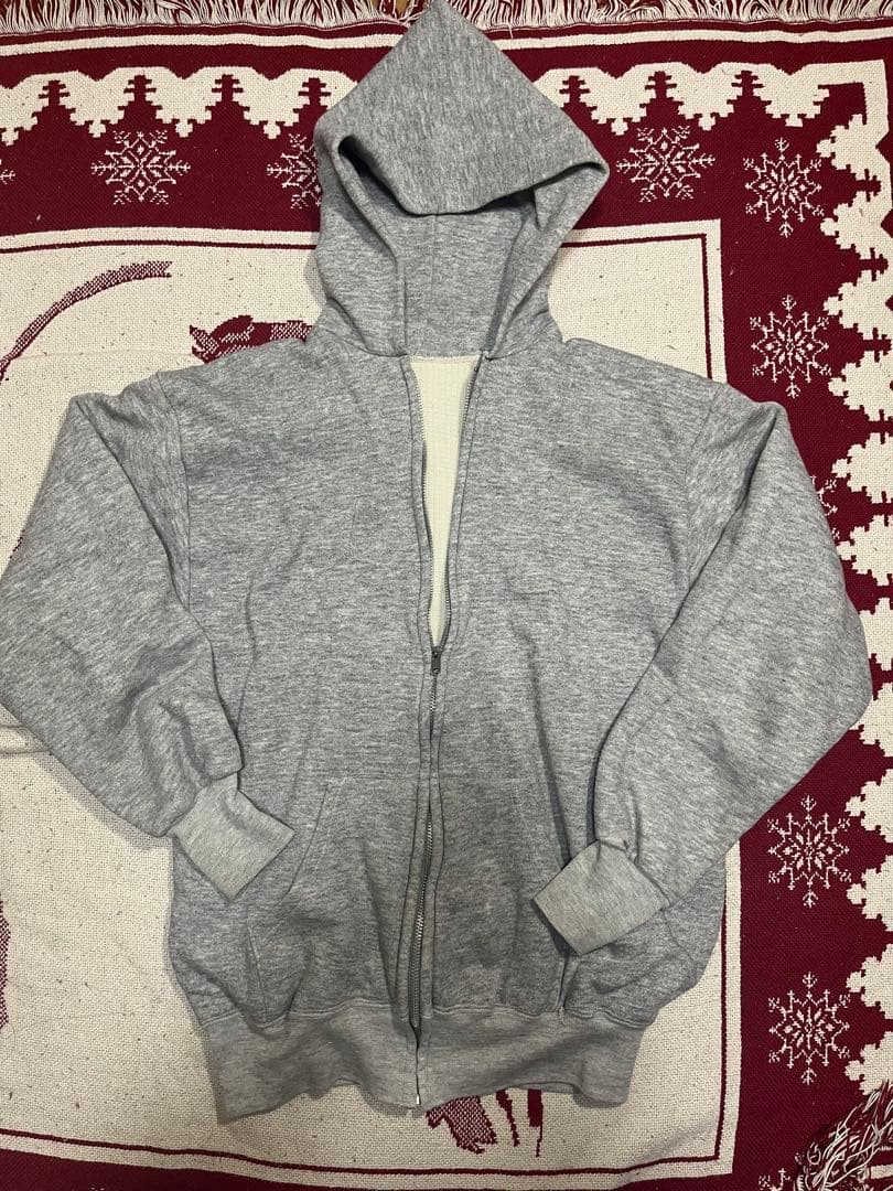 60s 70s ヴィンテージ 裏サーマル ジップパーカー グレー