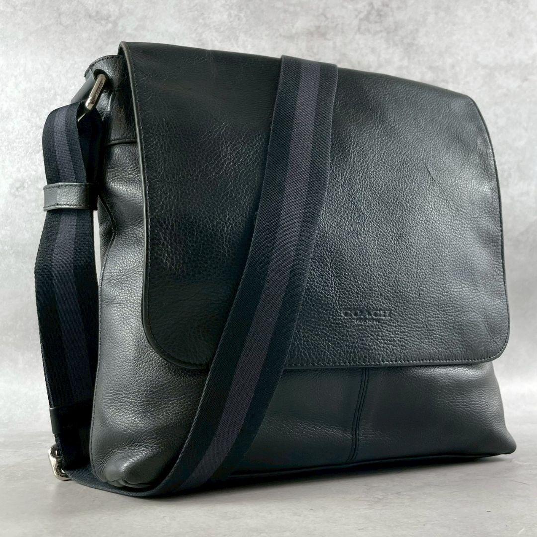極美品 コーチ チャールズ メッセンジャーバッグ ビジネス レザー ブラック