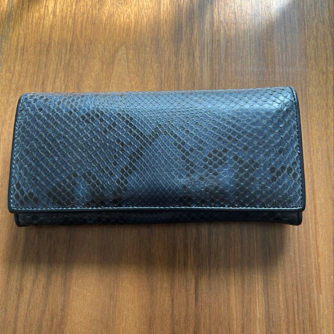 最終値下げGUCCI 高級蛇革 ブルー系 長財布 経年変化 ビンテージ希少品