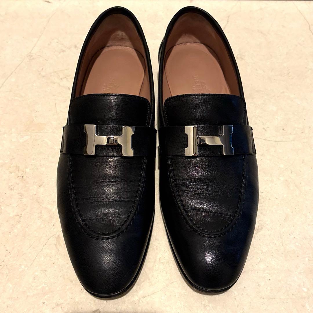 エルメス モカシン パリ 37 ブラック ローファー H金具 HERMES - メルカリ