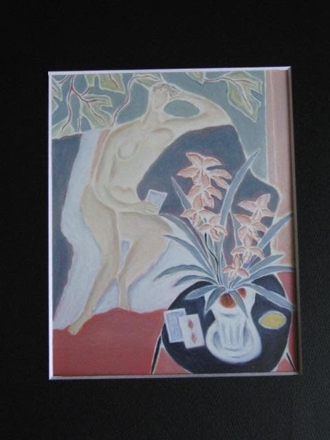 箸方たみ、【らんのある室内】、希少な大判額装用画集より、美品