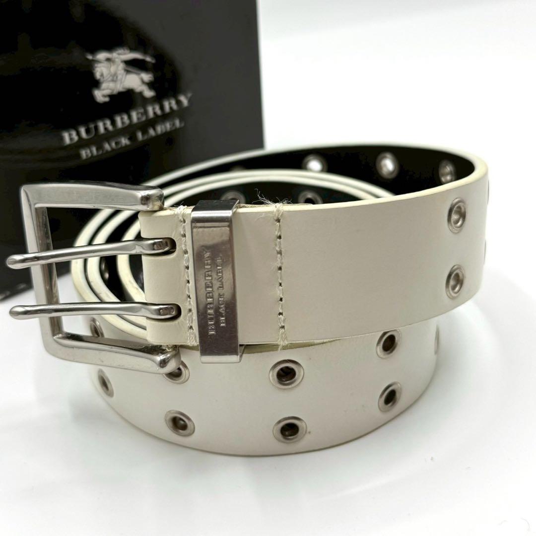 希少✨バーバリーブラックレーベル レザーベルト ダブルピンPaul 白 黒 箱付
