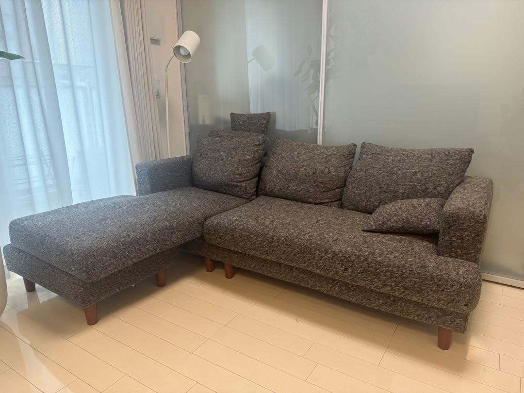 【美品】LOWYA ファブリックソファ チャコールグレー 脚取り外し可