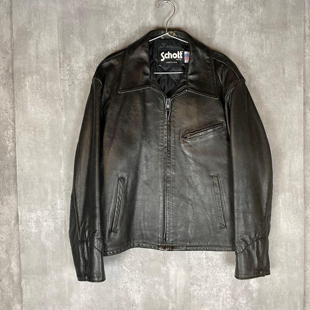 【USA製】Schottショット ビンテージレザー シングルライダースジャケット