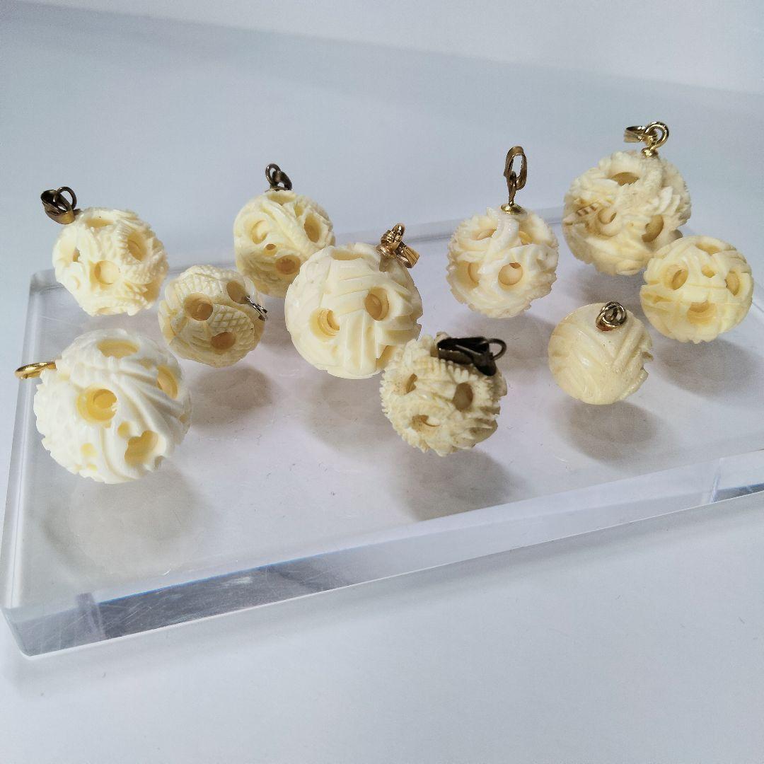 Y1253-1 高級彫刻 天球 ペンダントトップ 10点 総重量28.9g