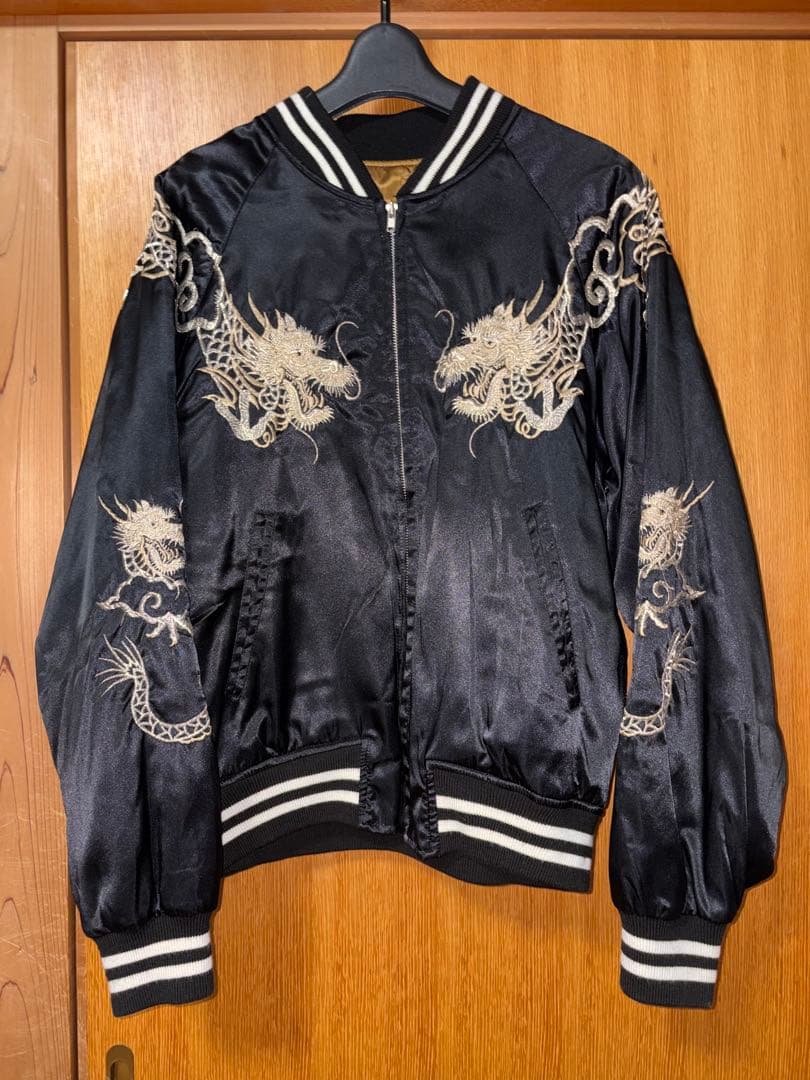 ドラゴン　龍　刺繍　スカジャン　黒 不倶戴天】 ブラック 赤龍 刺繍スカジャン M・L・XL・XXL ドラゴン