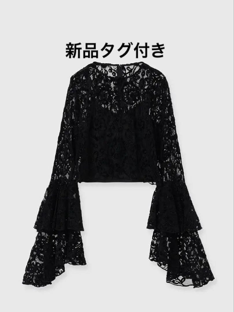 anuans ベロアレースボリュームスリーブブラウス