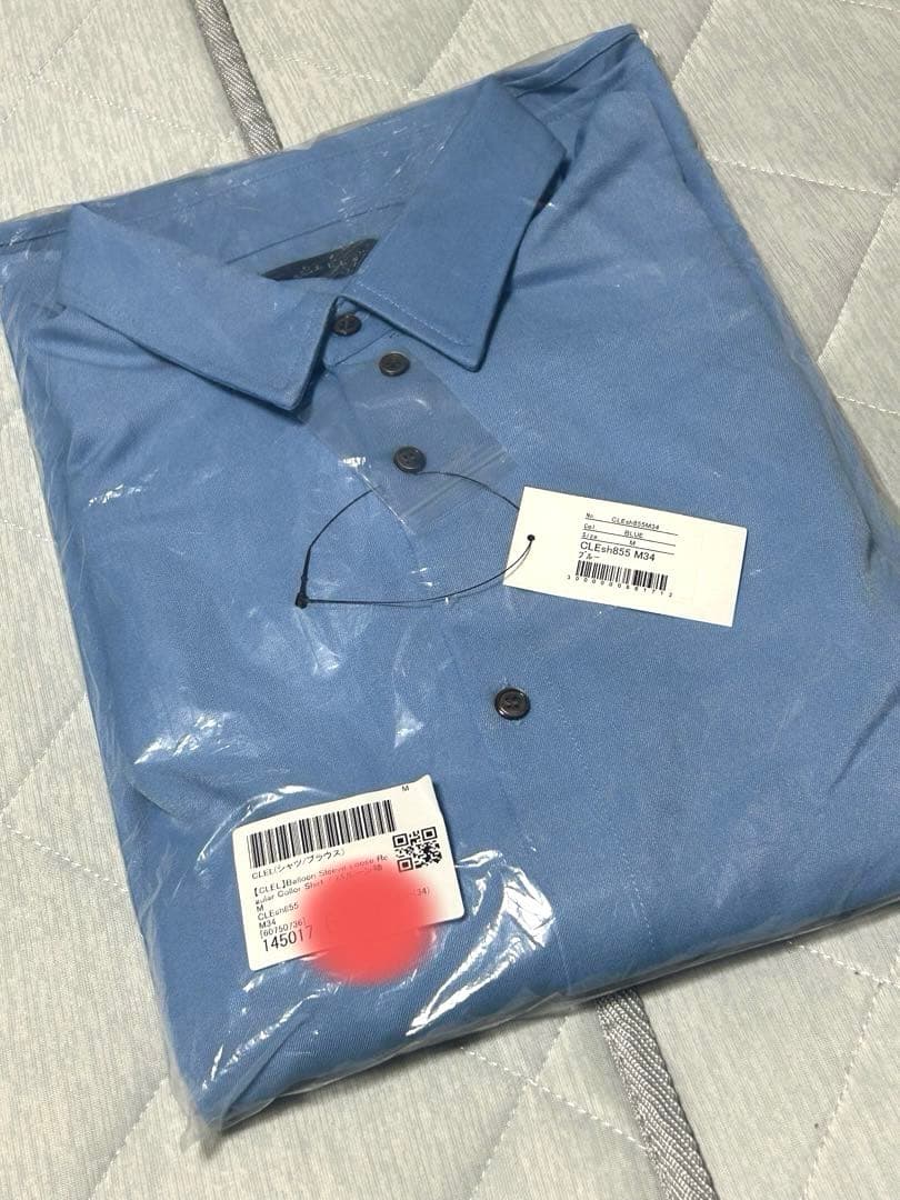 即完 CLEL ブルー M バルーン袖ルーズレギュラーカラーシャツ クレイル
