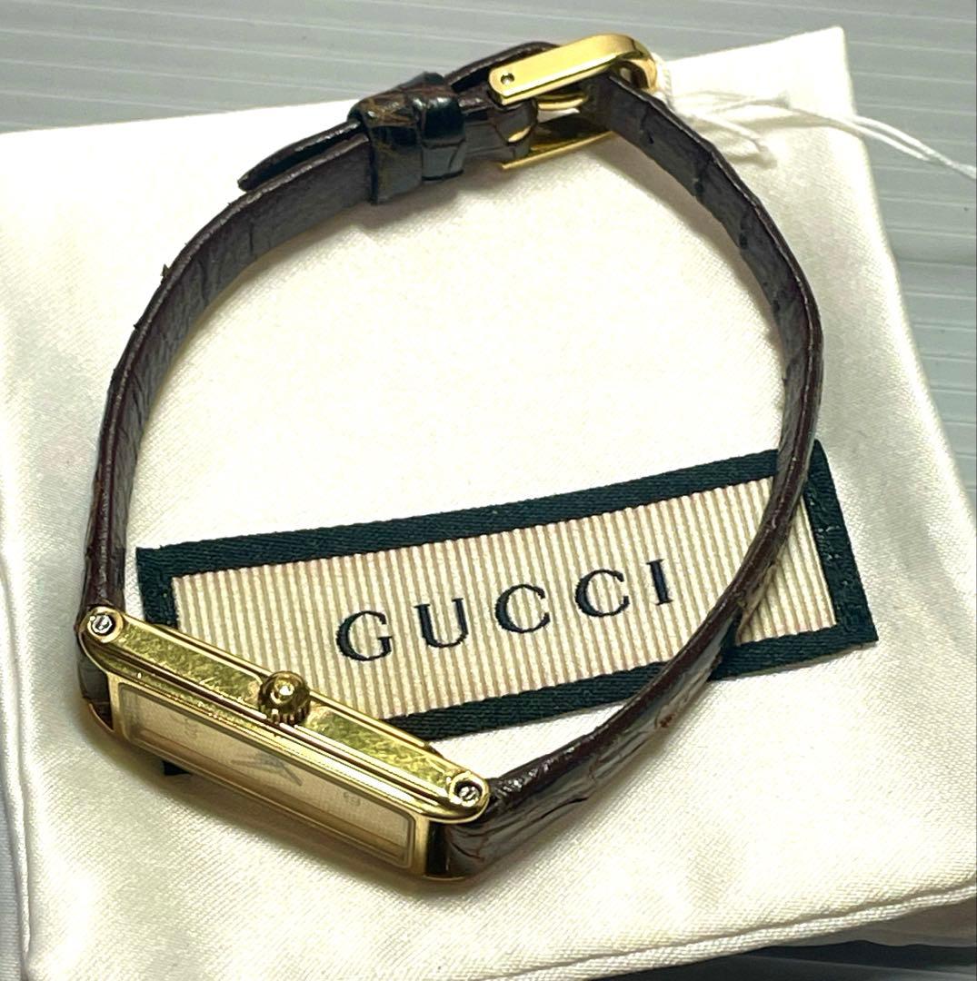 極美品】GUCCI クォーツグッチ1500 ゴールドクロコダイルベルト 稼働