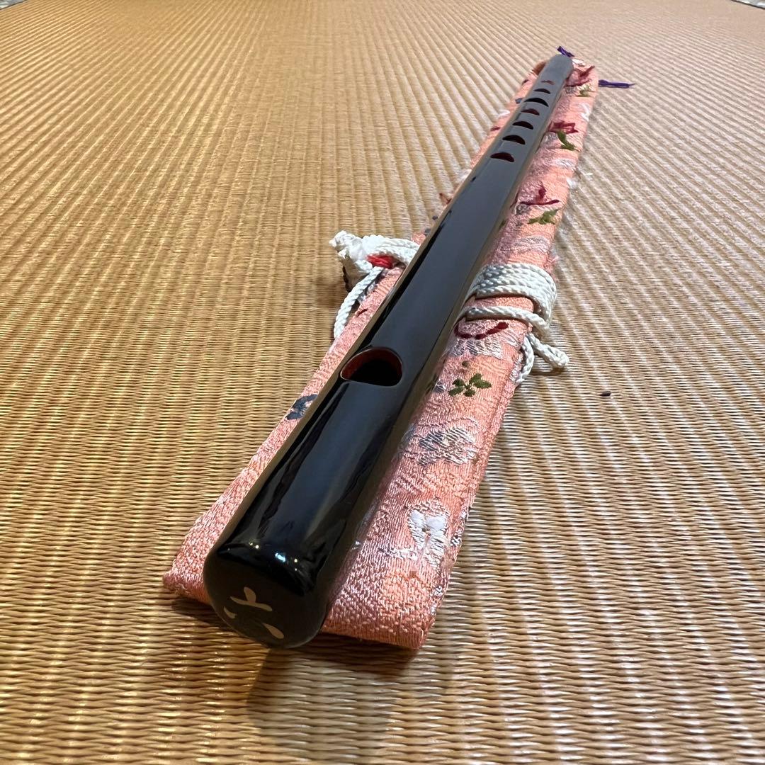 篠笛丸山 6本調子 唄用 黒漆塗 専用笛袋付