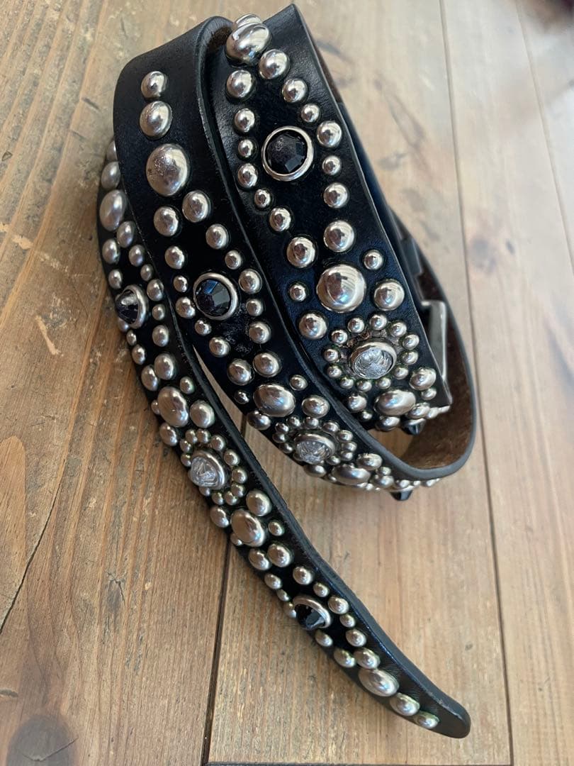 W34クライミー メタルジャケット レザー スタッズ ナロー ベルト