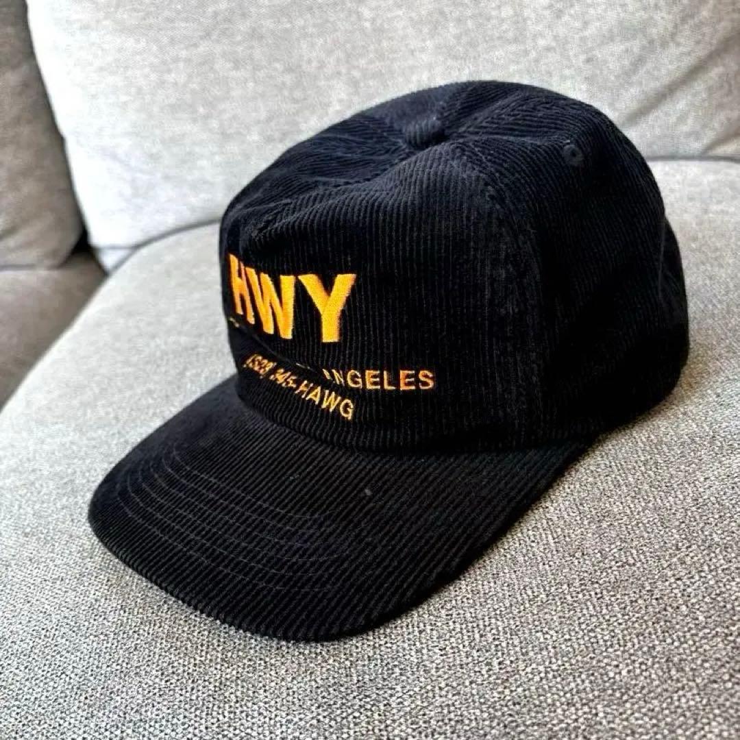 HWY 刺繍ロゴ 黒キャップ ハイウェイ チョッパー コーデュロイ