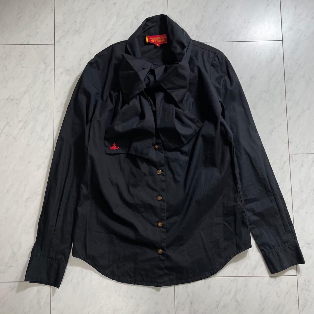 ヴィヴィアンウエストウッド ボウタイブラウス 長袖シャツ オーブ刺繍 リボン ブランド古着】オーブ刺繍リボンブラウス シャツ・ブラウス（シャツ