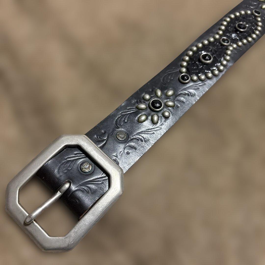 34inch カービング　ピーナッツ　HTC レザースタッズベルト　ブラック