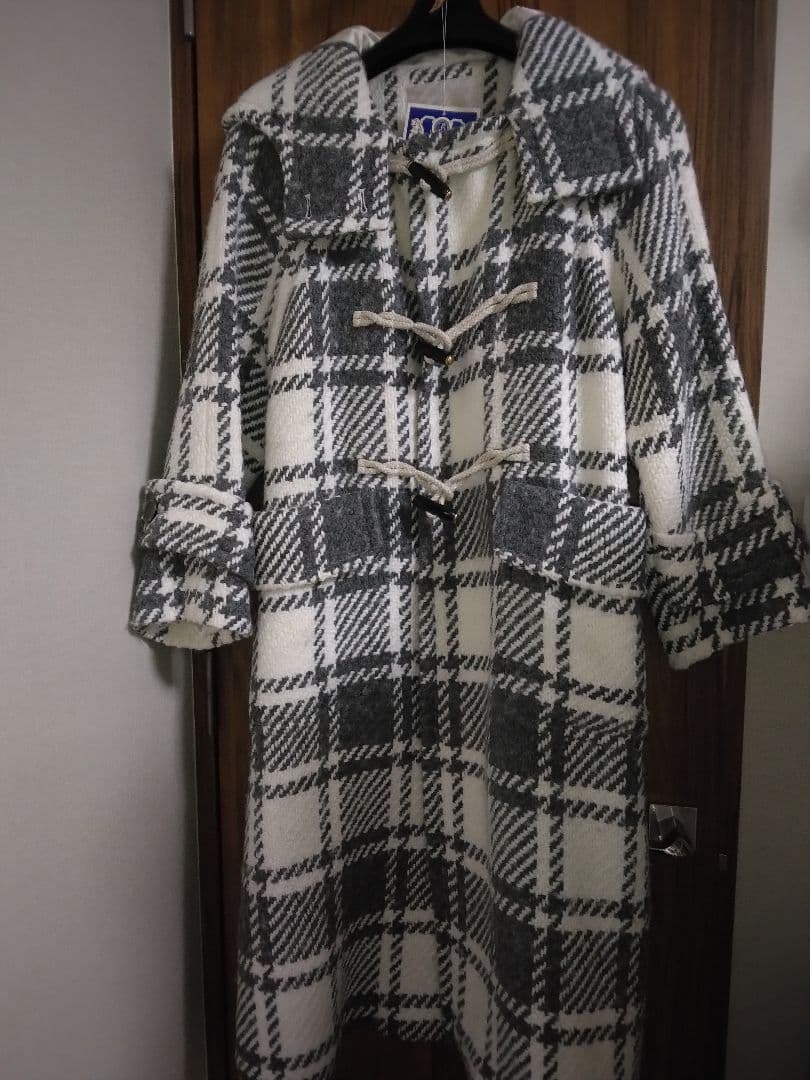 値下げグレースコンチネンタルビッグチェックダッフルコートグレーウール