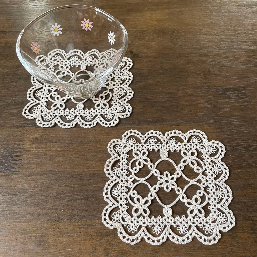 タティングレース ドイリー コースター レース編み ハンドメイド 11×12