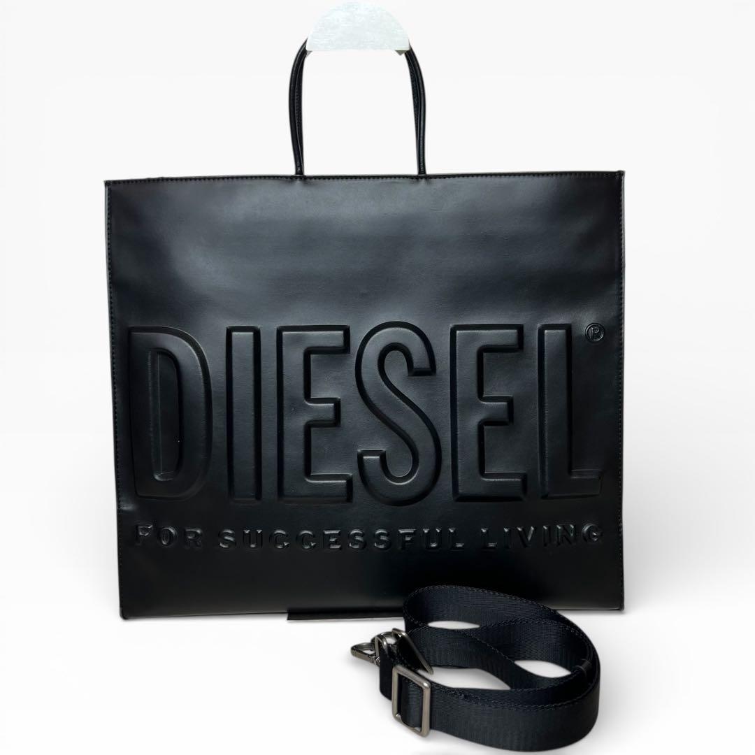 DIESEL ブラック レザートートバッグ 3D ショッパー 2wey tote