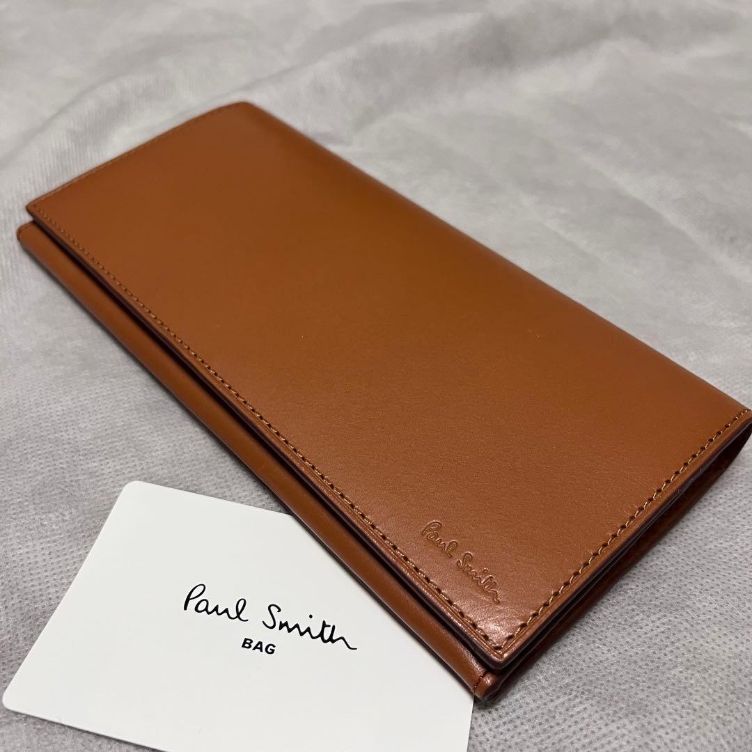 新品　ポールスミス 長財布　財布 キャメル　ストライプ　レザー　本革　牛革