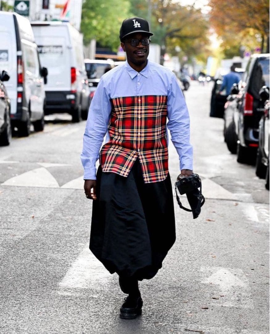 コムデギャルソン 長袖シャツ 20AW 異素材ドッキング チェック柄 M