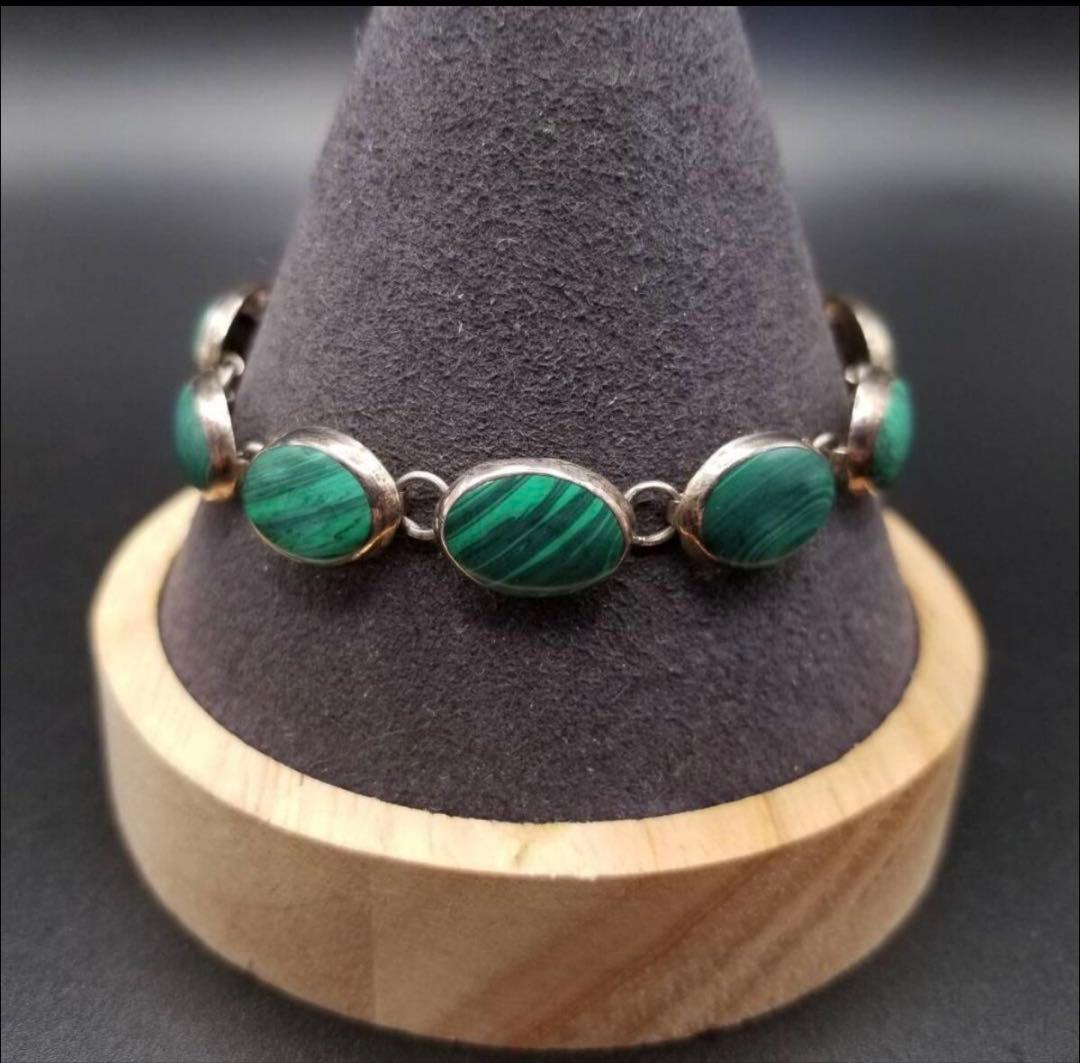 メキシコ 925 シルバー マラカイトカラー オーバルチェーン ヴィンテージ ブ