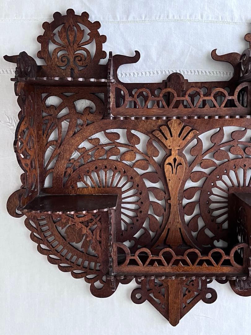 【美品】フランスアンティーク 木細工装飾 木製ウォールシェルフ[2931] 画鋲でO.K.!! アンティークウォールシェルフ BOX飾り棚 木製 壁面収納