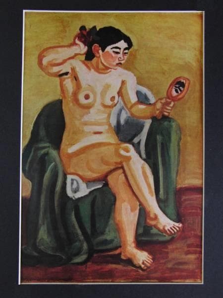 梅原龍三郎、【裸婦鏡】、希少な大判額装用画集より、美品、日本人画家