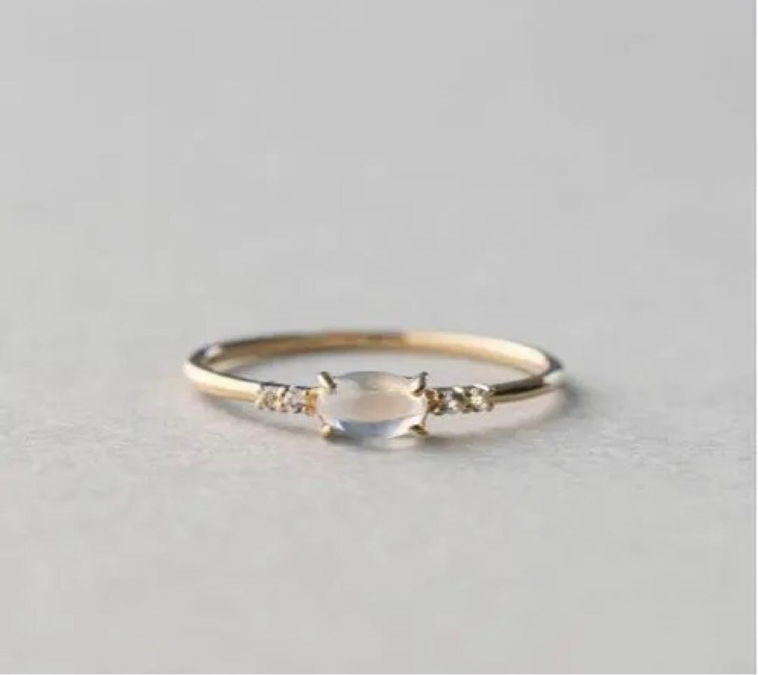 K10YG ムーンストーン/ホワイトトパーズ リング「レイヤード」