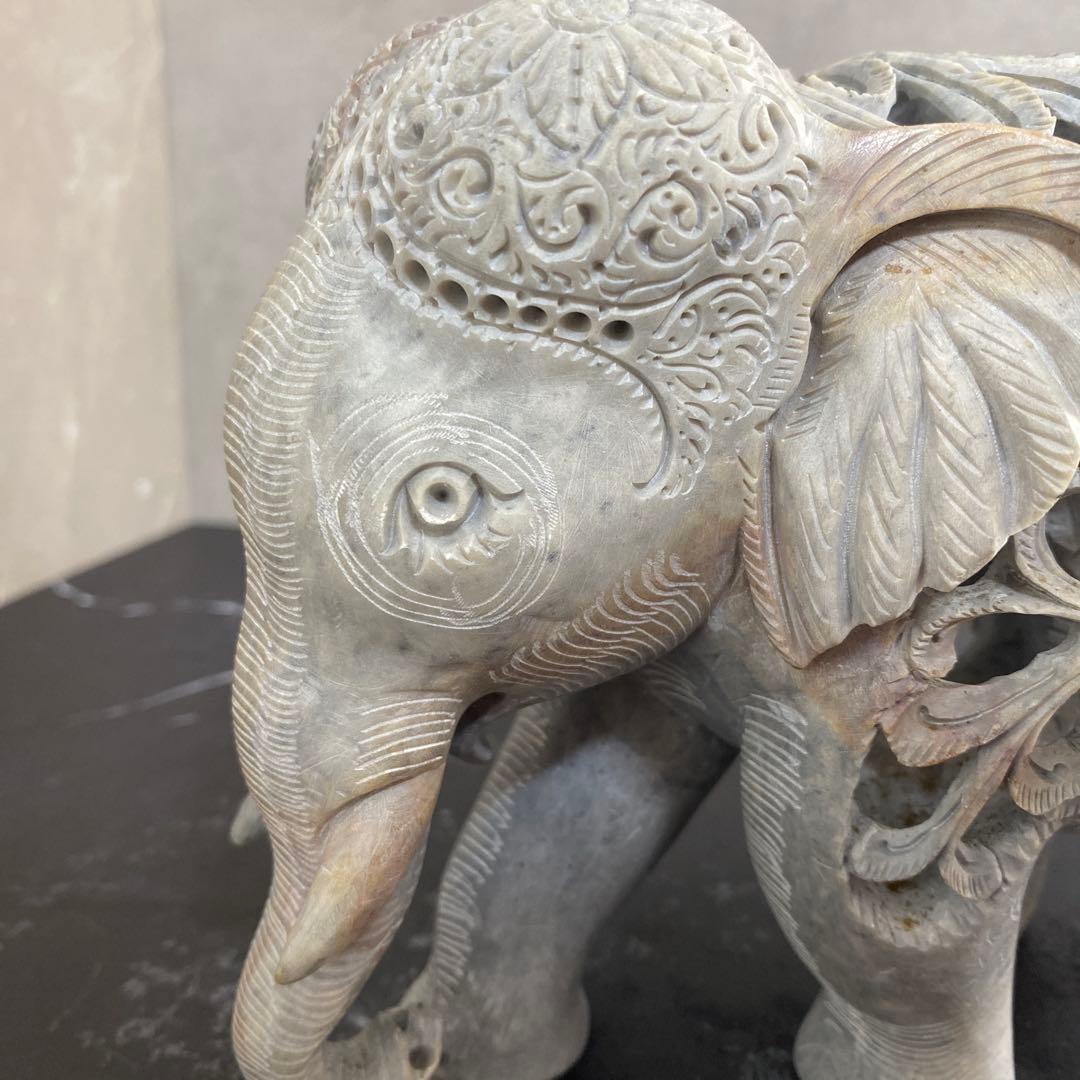 天然石 象の彫刻 透かし彫り 子宝縁起物 ビッグサイズ