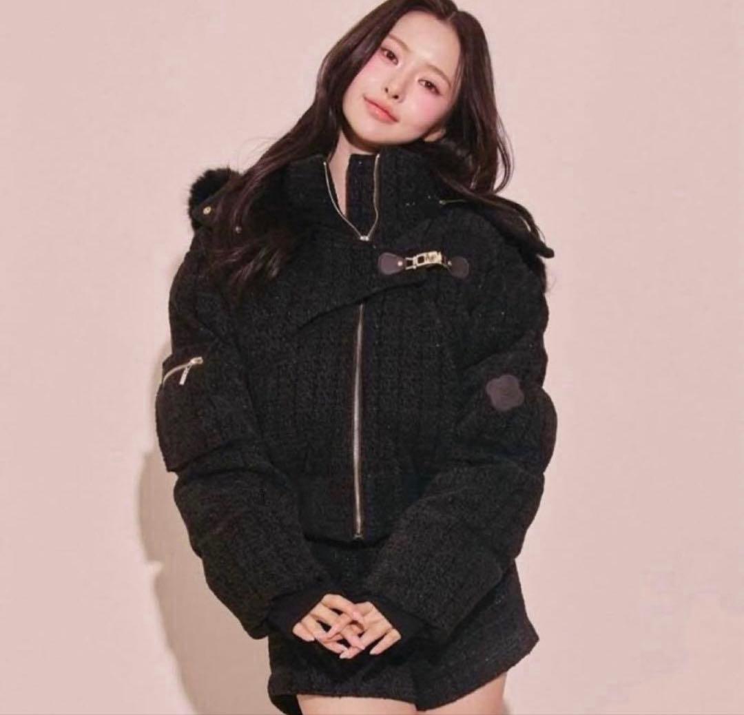 randy アシンメトリーバックルツイードパデットジャケット ブラック Sサイズ