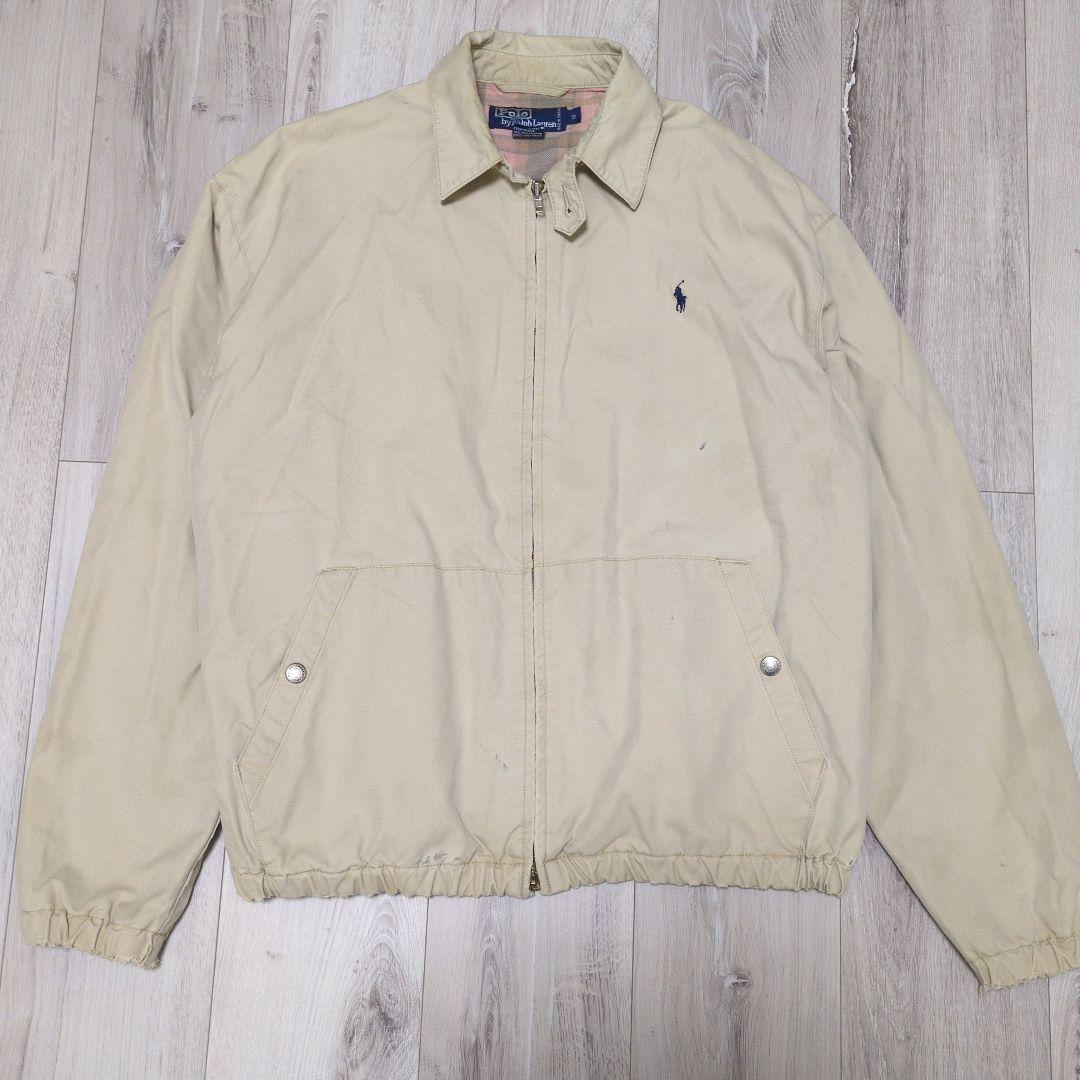 90s ポロ ラルフローレン スイングトップ ベージュ 裏地チェック ボロ