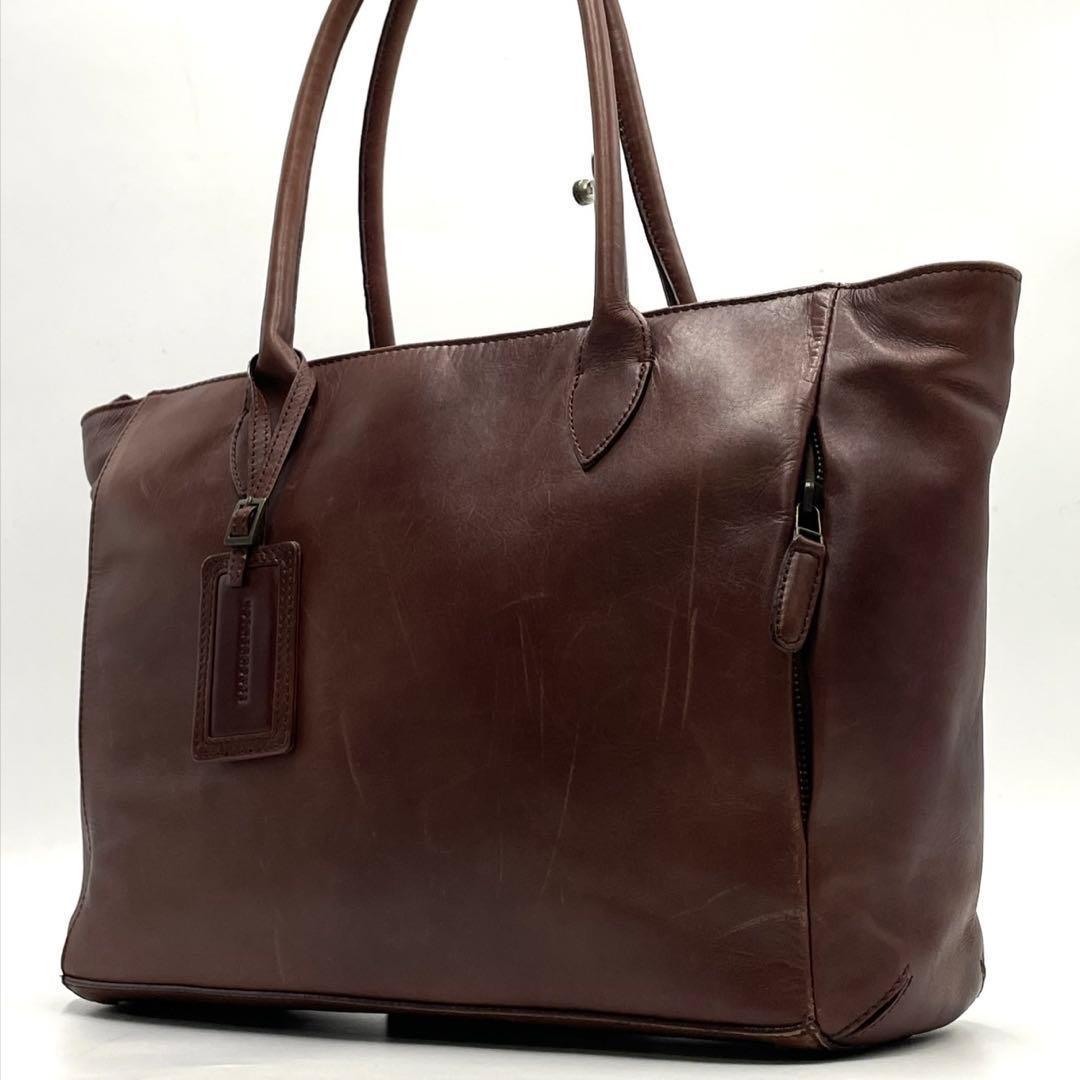 美品●マザーハウス トートバッグ ビジネスバッグ 肩掛け A4 ブラウン レザー