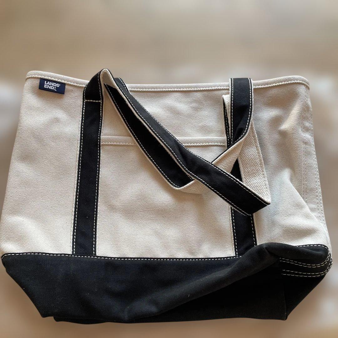 Lands' End アイボリー ブラック トートバッグ