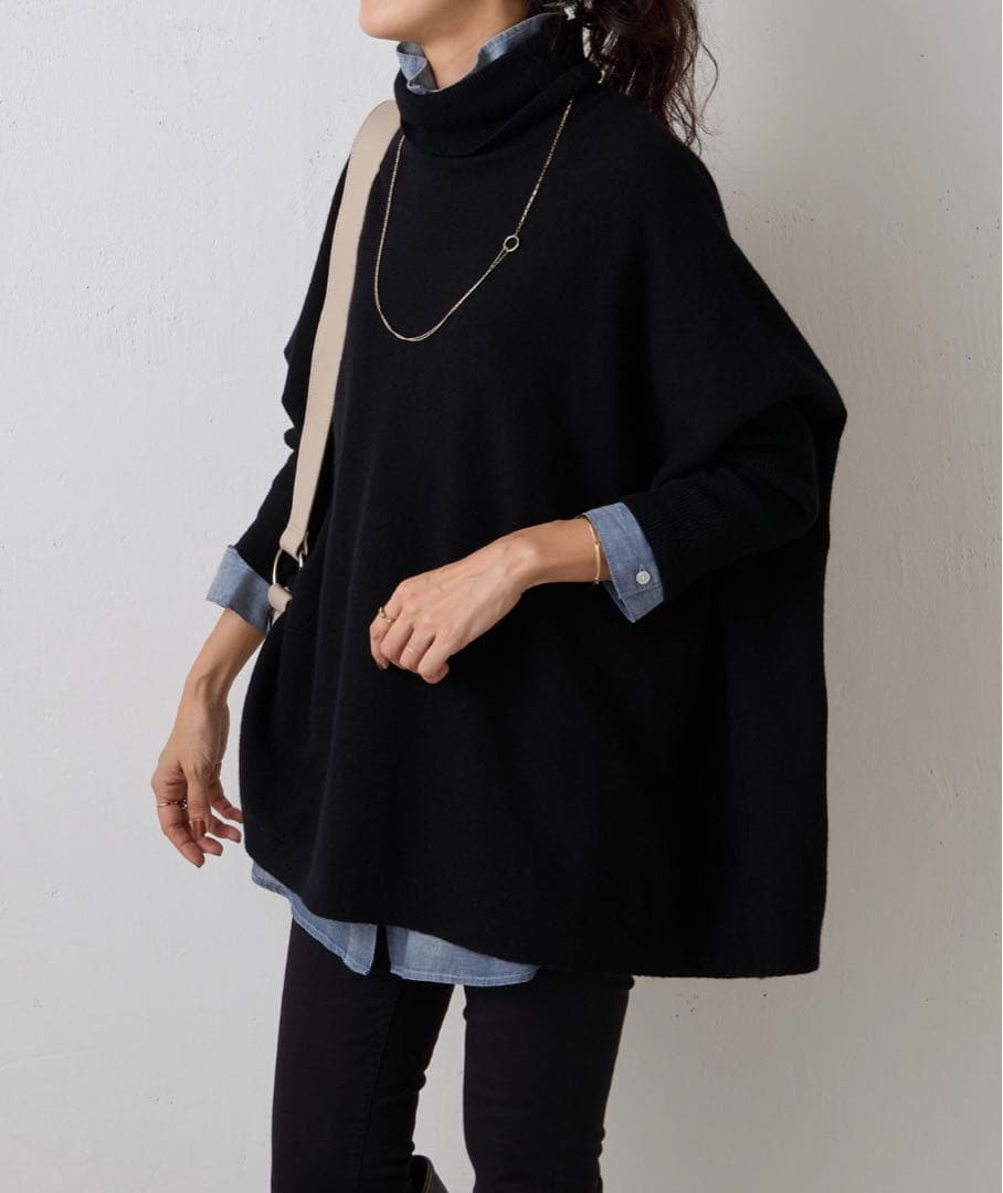 定価2.42万 ビアズリー ビッグニットタートルショート ブラック ゆったり