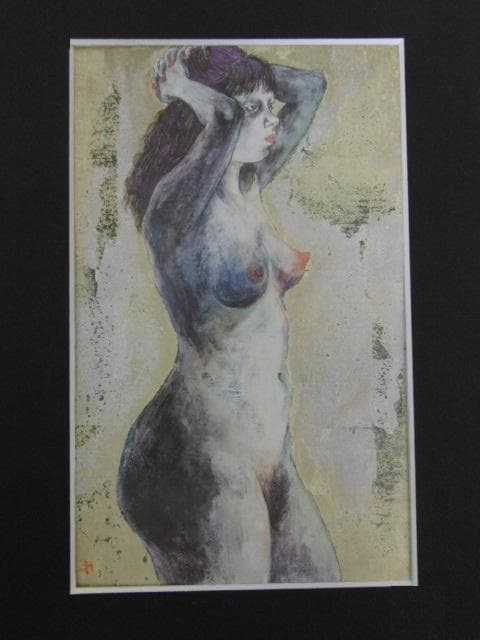 内田あぐり、【青い裸婦】、希少な大判額装用画集より、美品、日本人画家