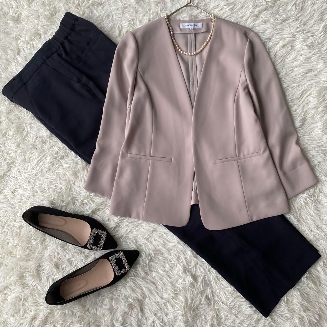 ナチュラルビューティーベーシック　ノーカラーパンツスーツ　セットアップ　 L