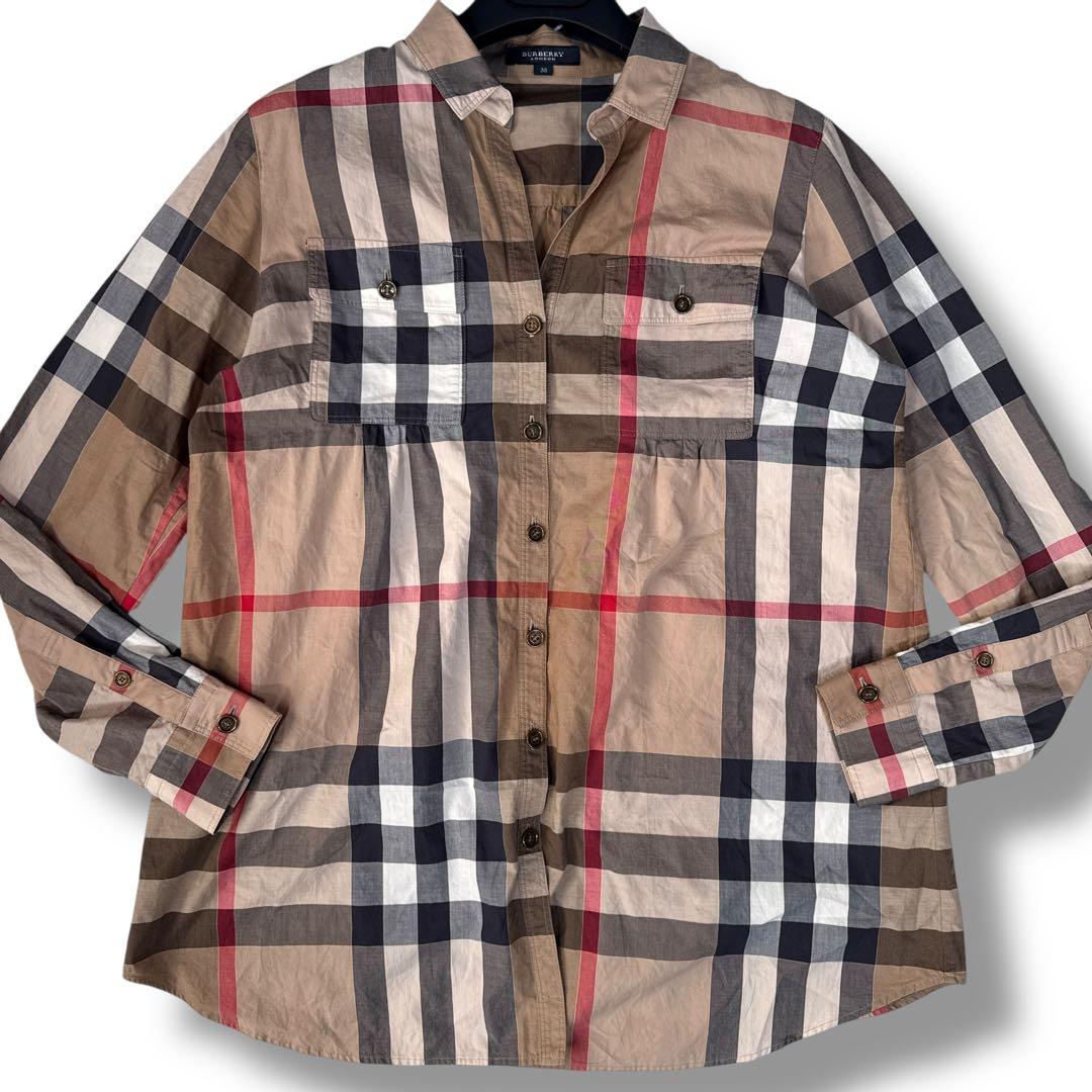 美品 バーバリーロンドン 大判メガチェック 刻印メタル金ボタン シャツ 長袖 M