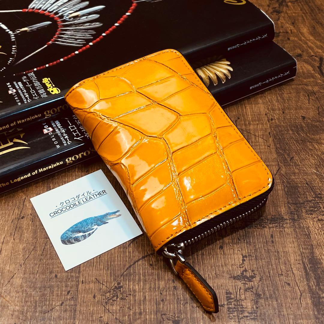 実物撮影 一枚革 クロコダイル メンズ ラウンドファスナー 新品 未使用 目地