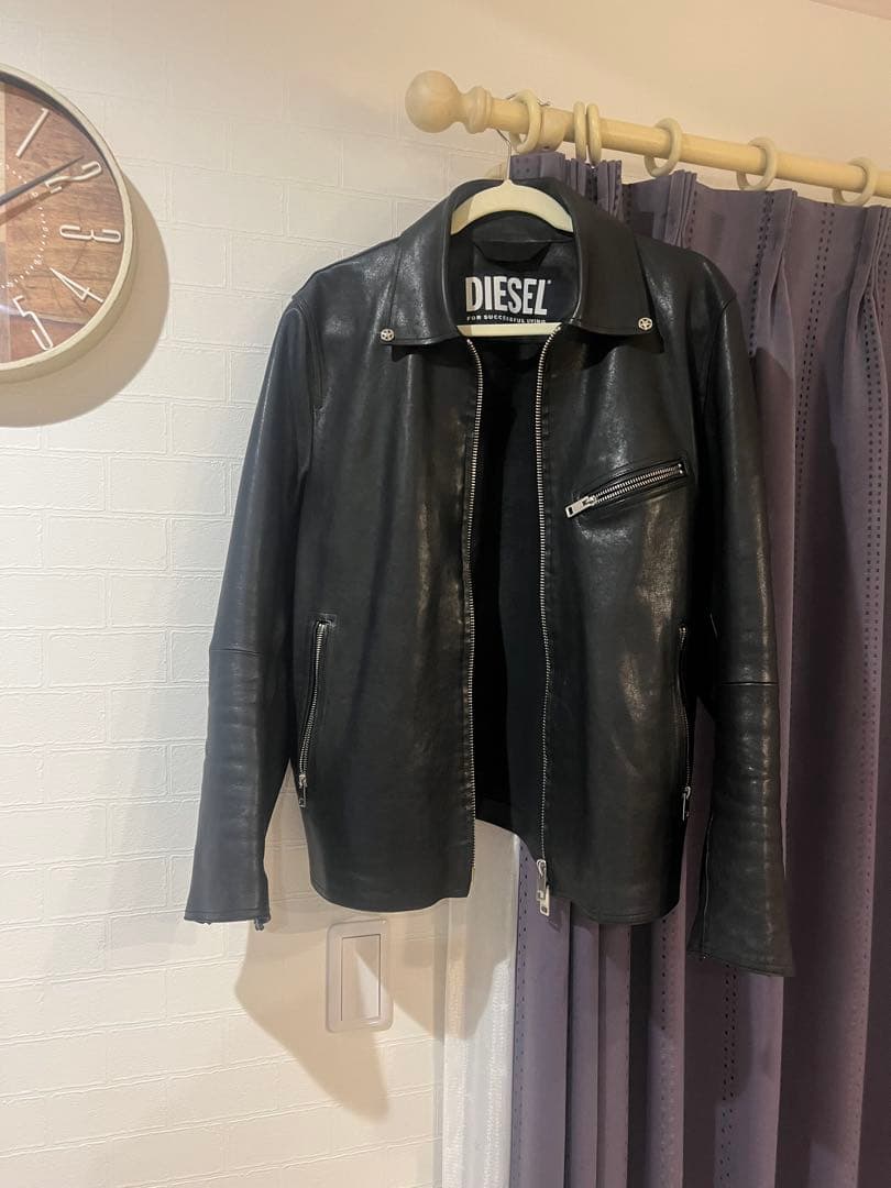 DIESEL ブラックレザーシングルライダースジャケット