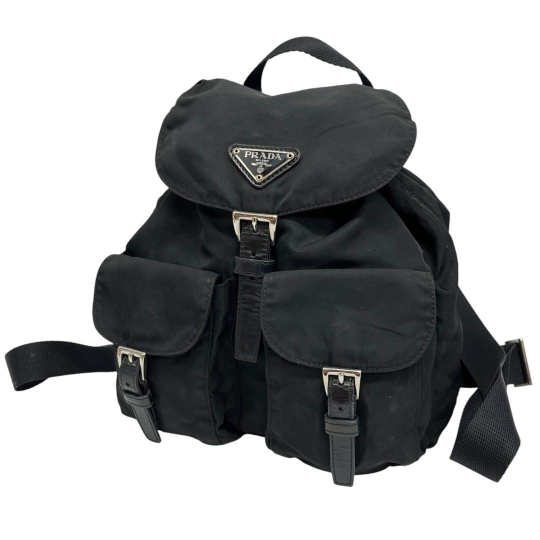 美品 PRADA プラダ リュック バックパック 三角プレート 白タグ 黒