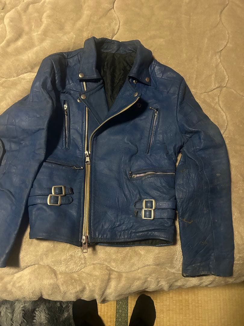 ACE LEATHER 青 ダブルライダースジャケット
