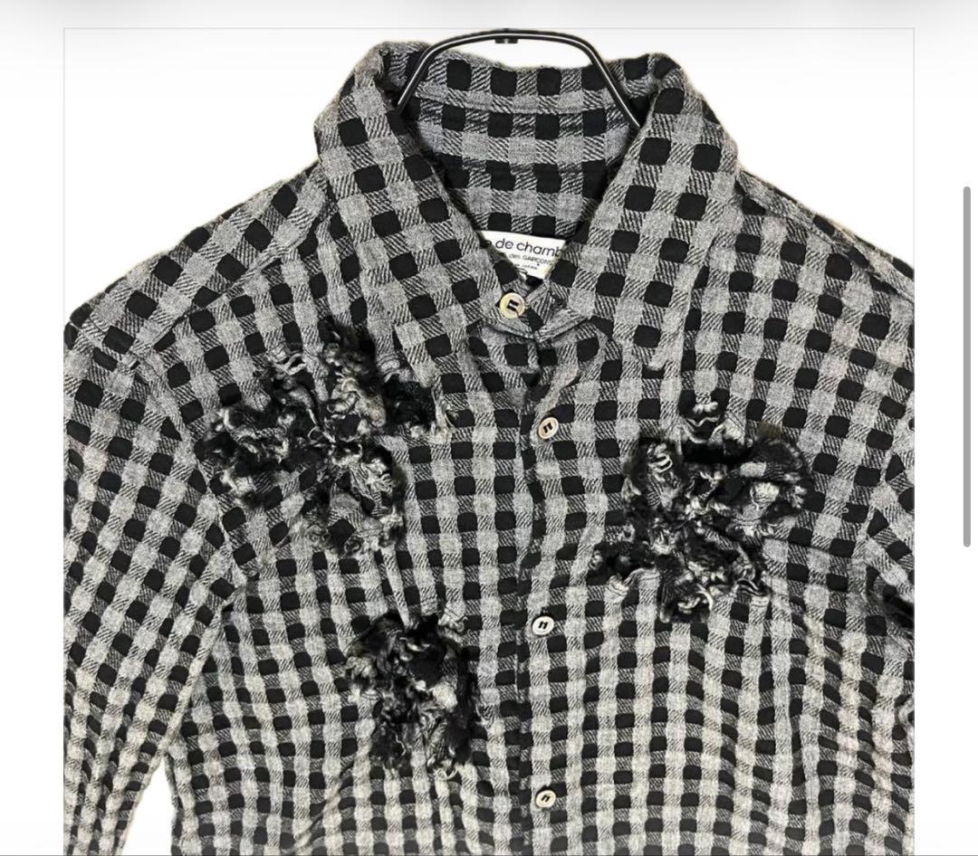 ローブドシャンブル コムデギャルソン チェック コサージュ　シャツ