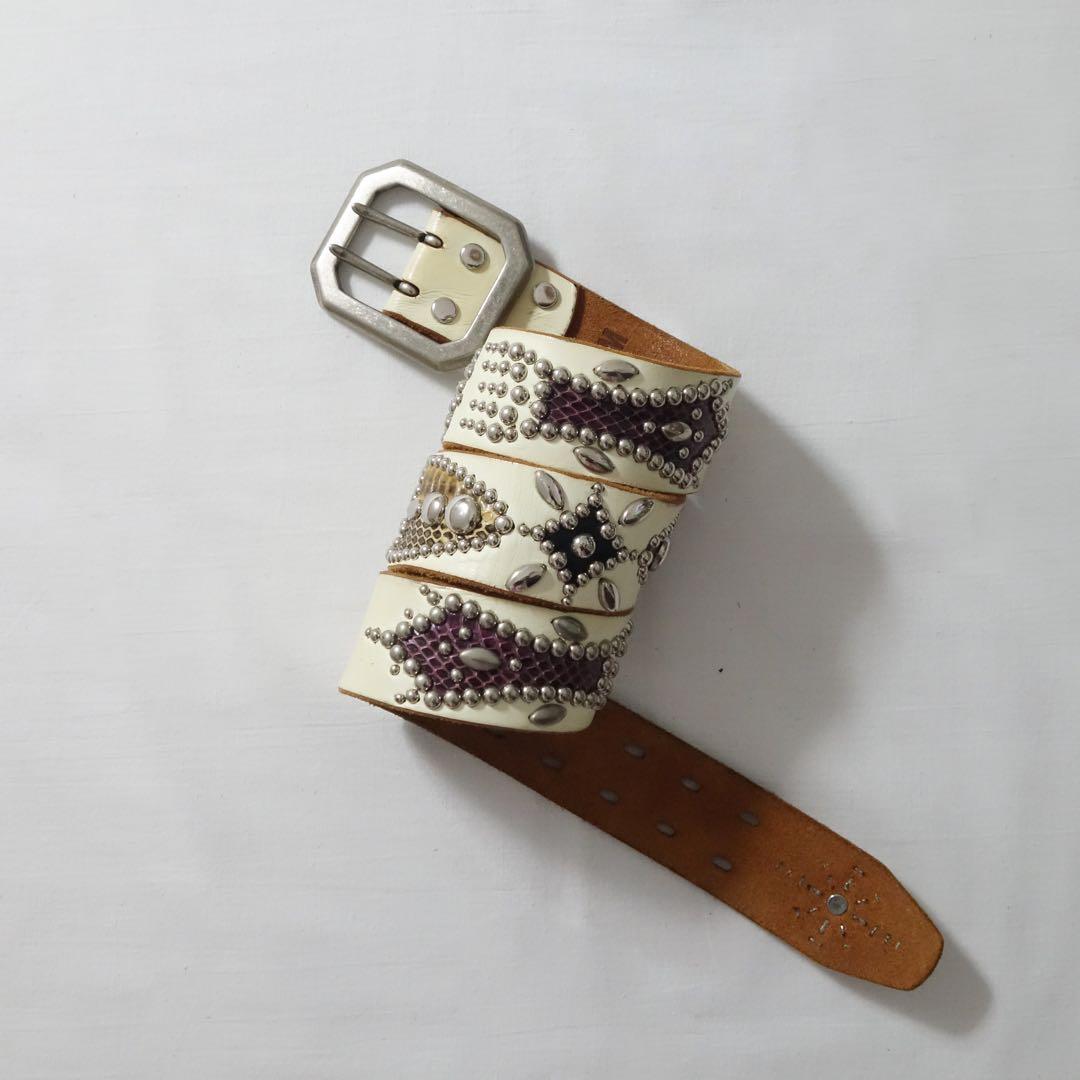 00s PPFM Python Leather Studded Belt 二連 KMRII - Python leather studded double belt – L'OBSCUR