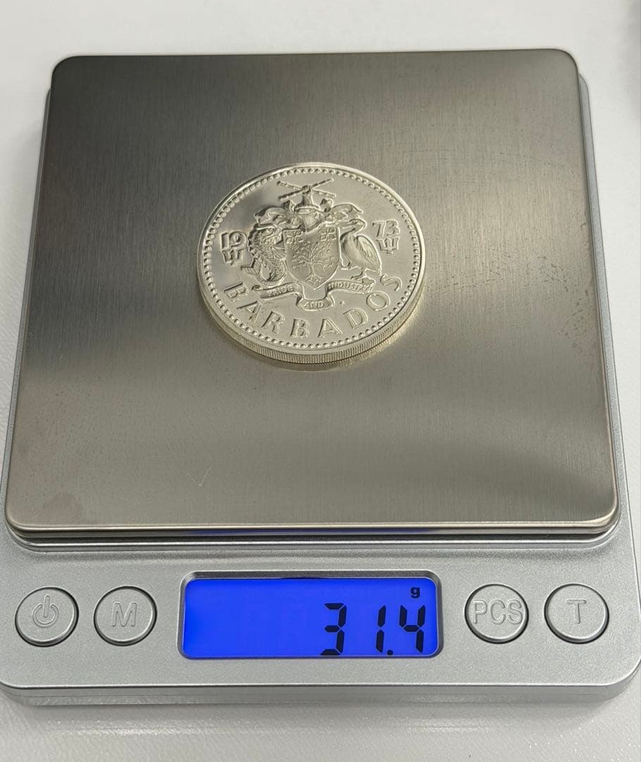 1973年 バルバドス英国トラファルガー広場噴水 5ドル大型プルーフ銀貨