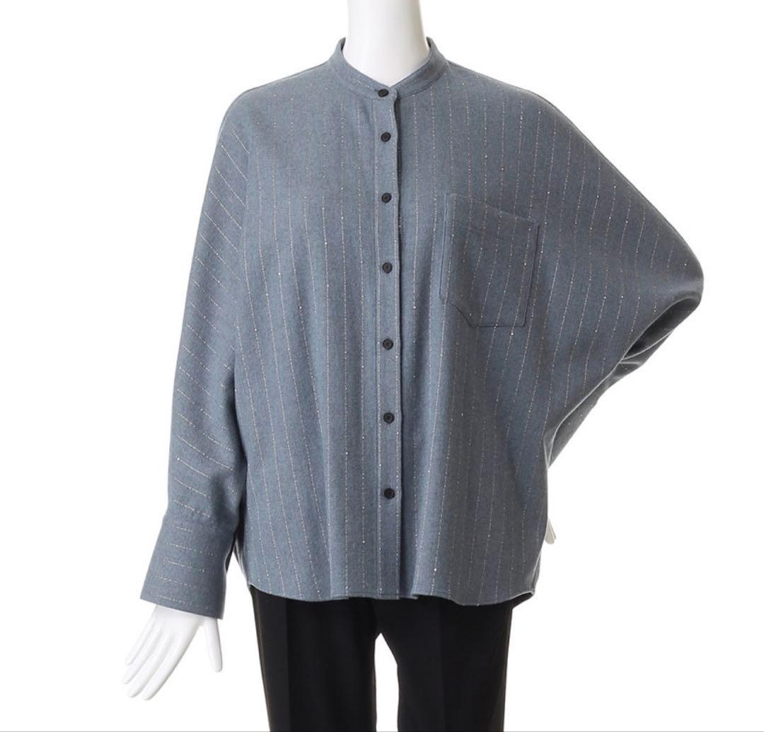 【25AW】ebure スパングルウールストライプ ドルマンスリーブシャツ