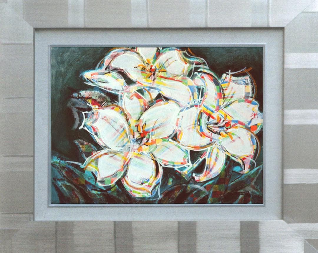 油絵 菅家令子 絵 絵画 インテリア 額付(銀) F4-091316 花 ゆり