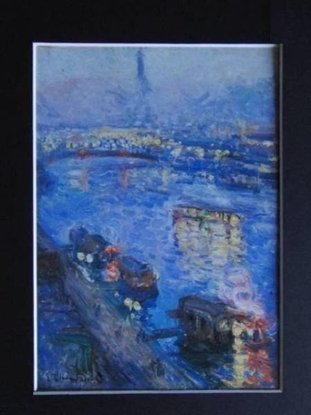 オトン・フリエス、パリのセーヌ河・グルネル橋、希少画集画、新品額装付