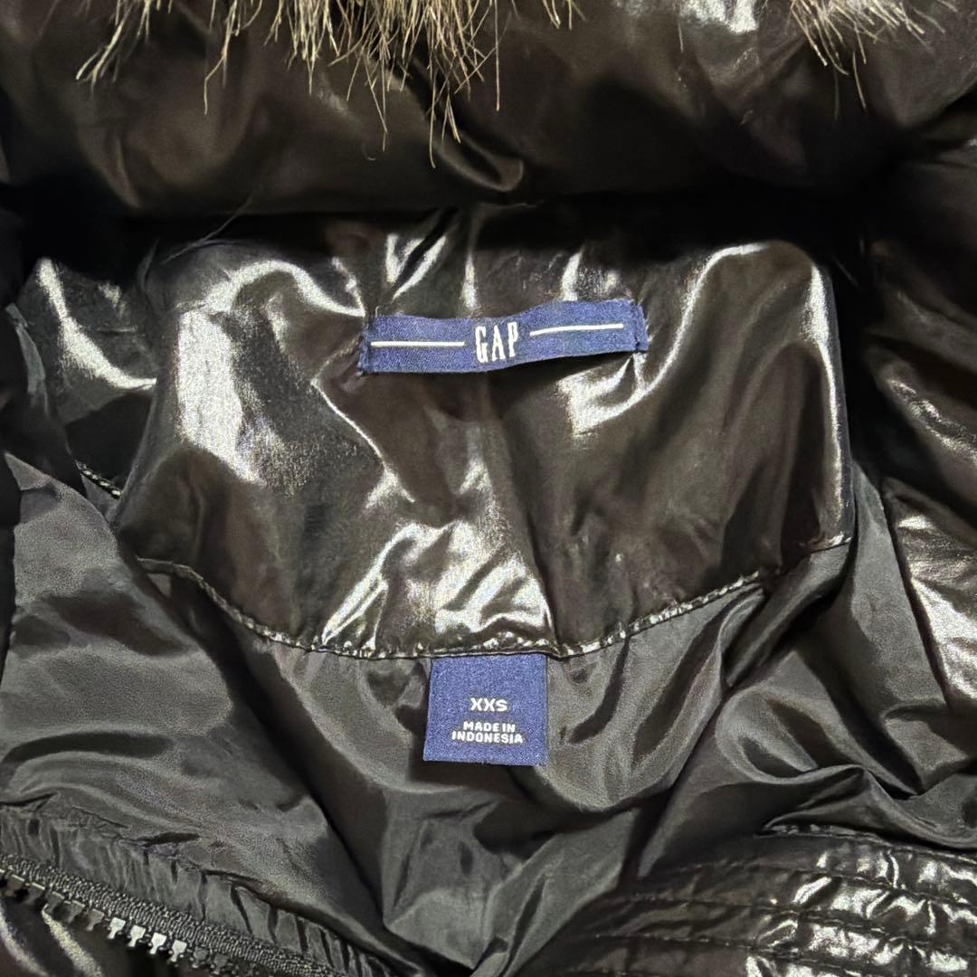 GAP ギャップ ダウンジャケット フード ファー 黒 光沢 Y2K 平成ギャル